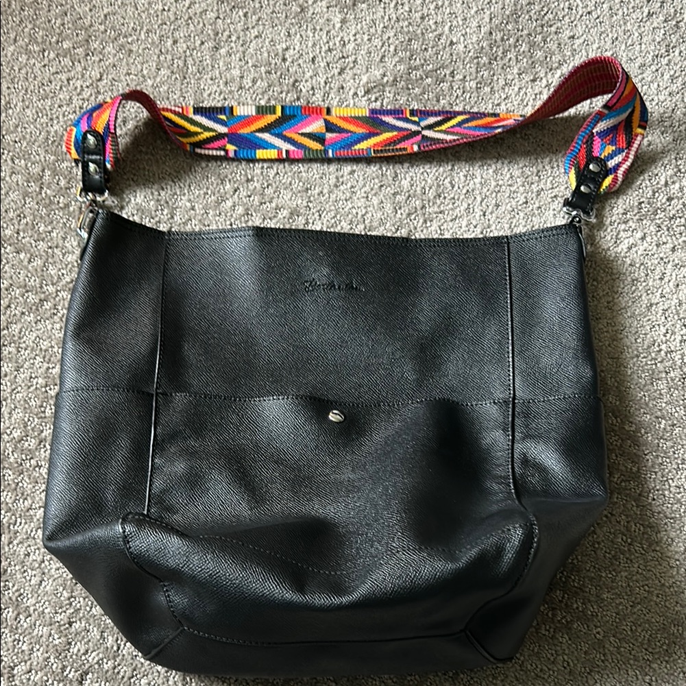 Black Shoulder Bag With Colorful Strap